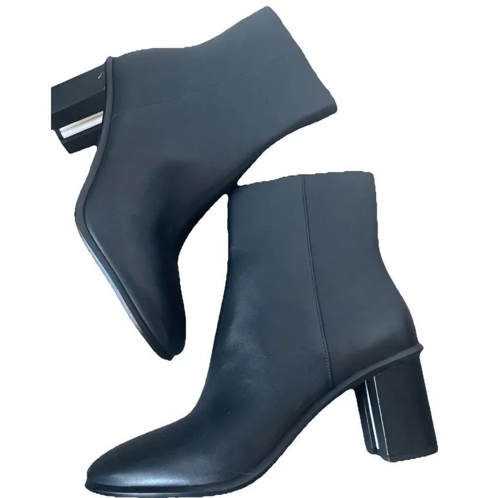 NEW Tory Burch Brooke Stamped Heel Leather Bootie Ankle Boots Black Sz 10.5